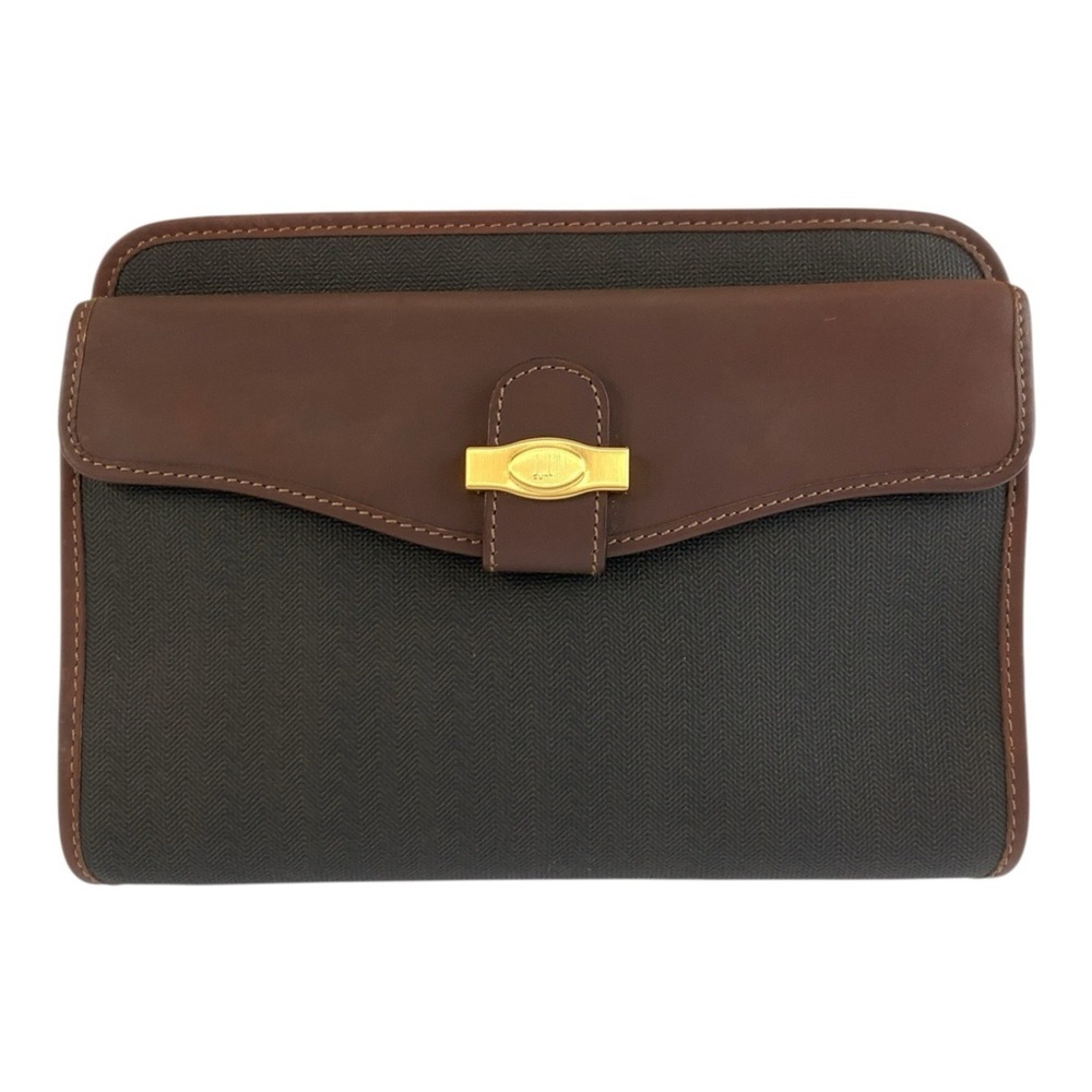 Dunhill Brown Black Gold Hardware Leather Clutch Bag Second for Men